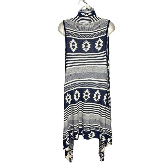 Forever 21 Sleeveless Open Cardigan Sweater Blue Beige Womens Size M - Picture 7 of 11